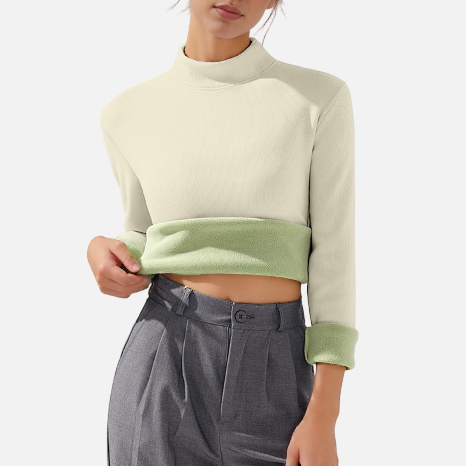 

Женский модный повседневный топ с круглым вырезом, однотонный флисовый, с длинным рукавом L бежевый