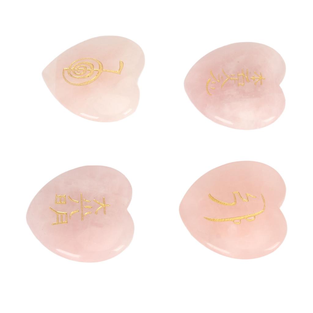 4Pcs Thumb Worry Stones Rose Quartz Heart Shaped Palm Size Reiki Balancing Stones for Family