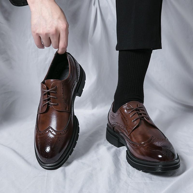 Mens Wide Width Dress Shoes Size 38-46 Brown Black PU Leather Brogue Loafer Business Casual