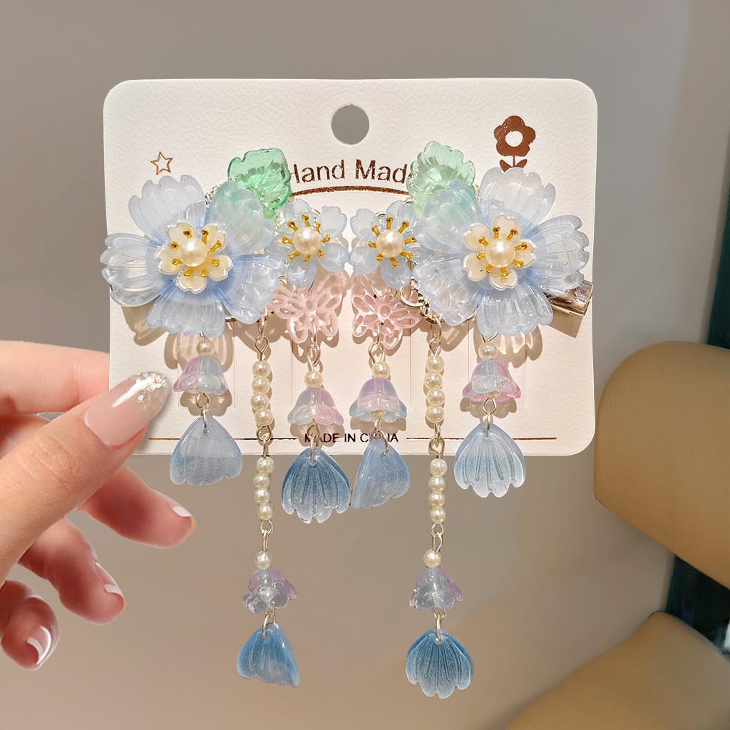 Mid-Autumn Hanfu Fairy Hair Clip - Women's & Children's Ancient Style Floral Tassel, Sweet Accessory for Girls
