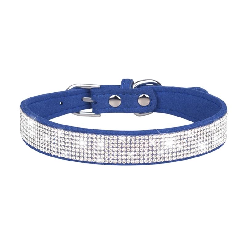 Rhinestones Dog Collar Cute Dazzling Sparkling Soft Suede- Leather Dog for Cat Rhinestones Collar Crystal-DiamondP
