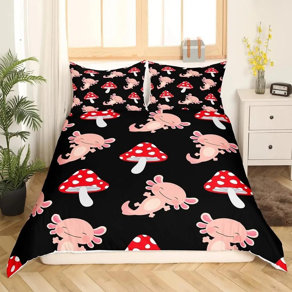 Cute Axolotl Bedding Set for Boys Girls Kawaii Reptiles Animal Comforter Cover Twin King Size Sea Wildlife Axolotl Duvet Cover