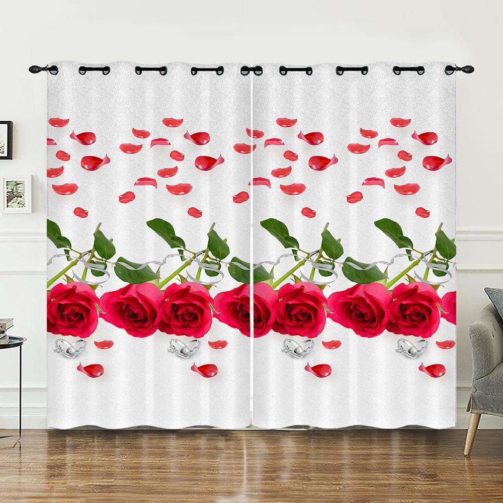 Curtains Rose Love Valentine Hunliji Curtains Bedroom Living Room Blackout Curtain Perforated