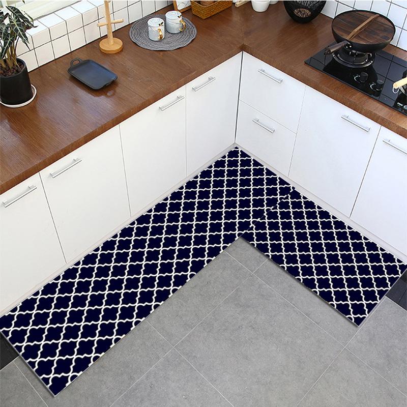 Plaid Kitchen Mat Nordic Long Non Slip Kitchen Carpet for Floor Black Grey Entrance Doormat Bath Mats Hallway Rug Home Decor