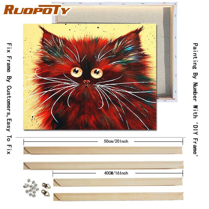 RUOPOTY With DIY Frame Animals DIY Painting By Numbers Acrylic Picture Hand Painted Oil Painting On Canvas For Home Decor Artwork
