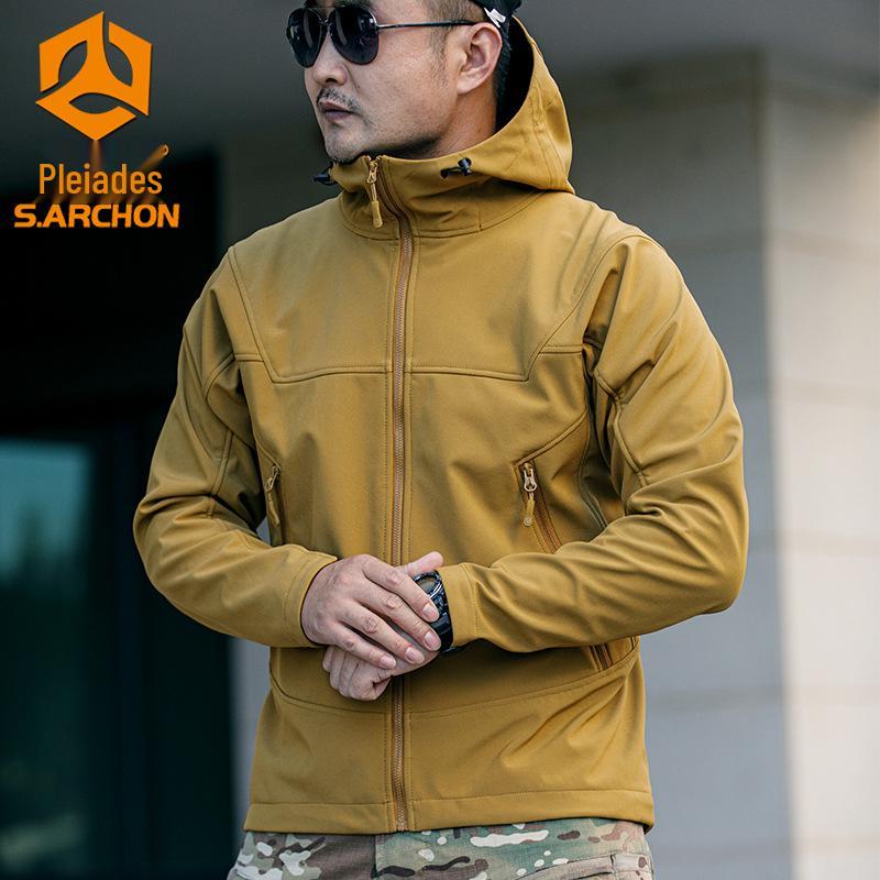 

Мужская тактическая уличная ветрозащитная водонепроницаемая куртка софтшелл со съемной подкладкой XXL имбирный/жёлтый