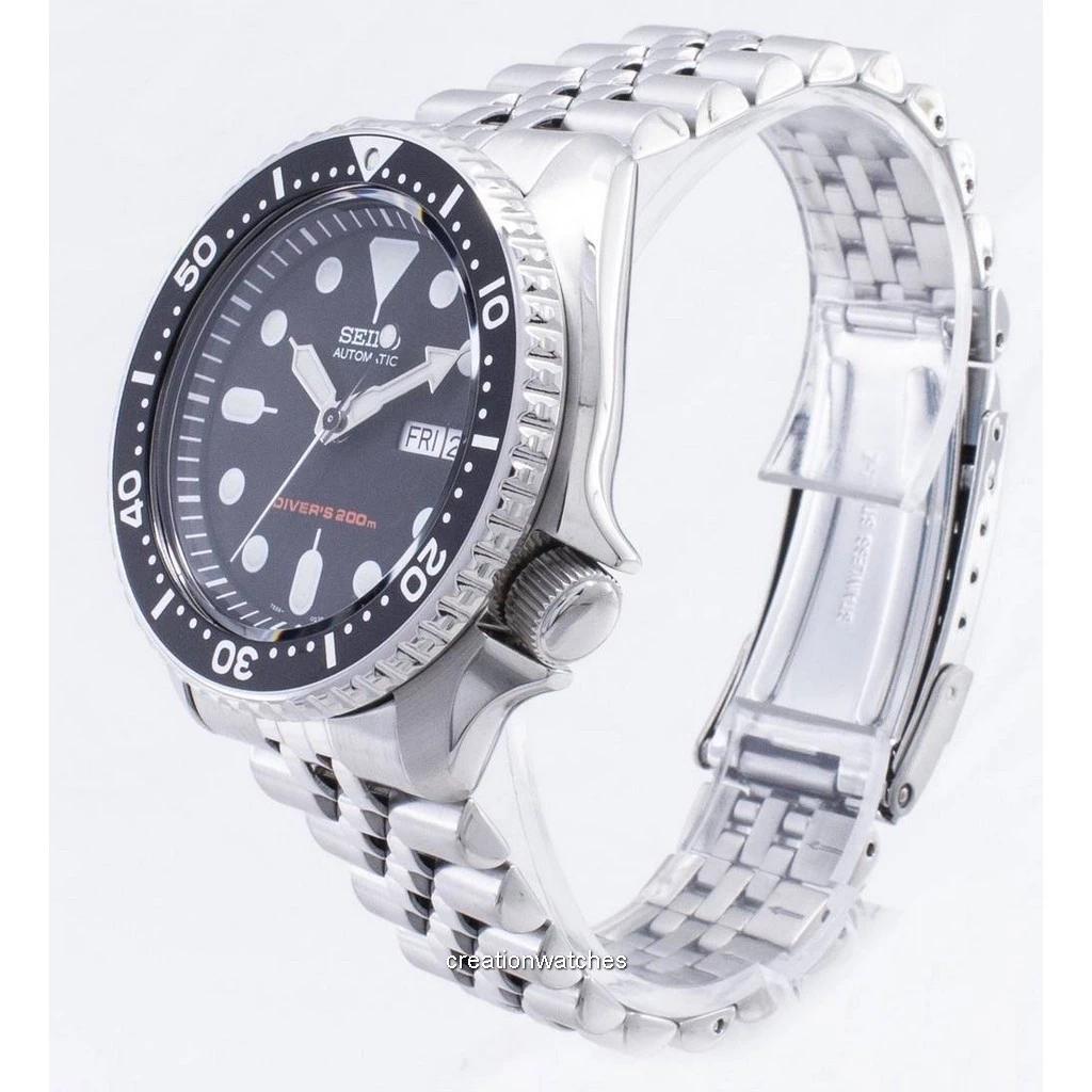 Generalüberholte Seiko Herrenuhr SKX007K2 mit schwarzem Zifferblatt, Automatik, Taucheruhr