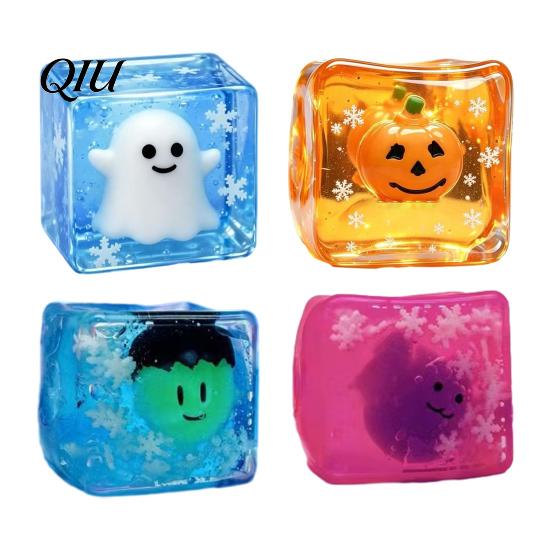 Portable Stress Ball Halloween Ghost Cube Squeeze Toy, Pumpkin Bat Relief with Clear Toy Snowflake, Hand Relaxation Sensory for Party Favors