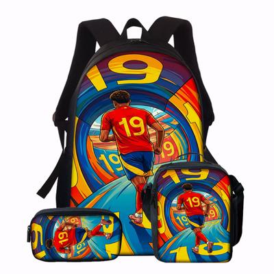 Set Rucsac 3 Piese cu Model Fotbalist 19 – Rucsac Casual cu Capacitate Mare cu Portfard și Geantă Shopper Asortate, Perfect pentru Zilnic