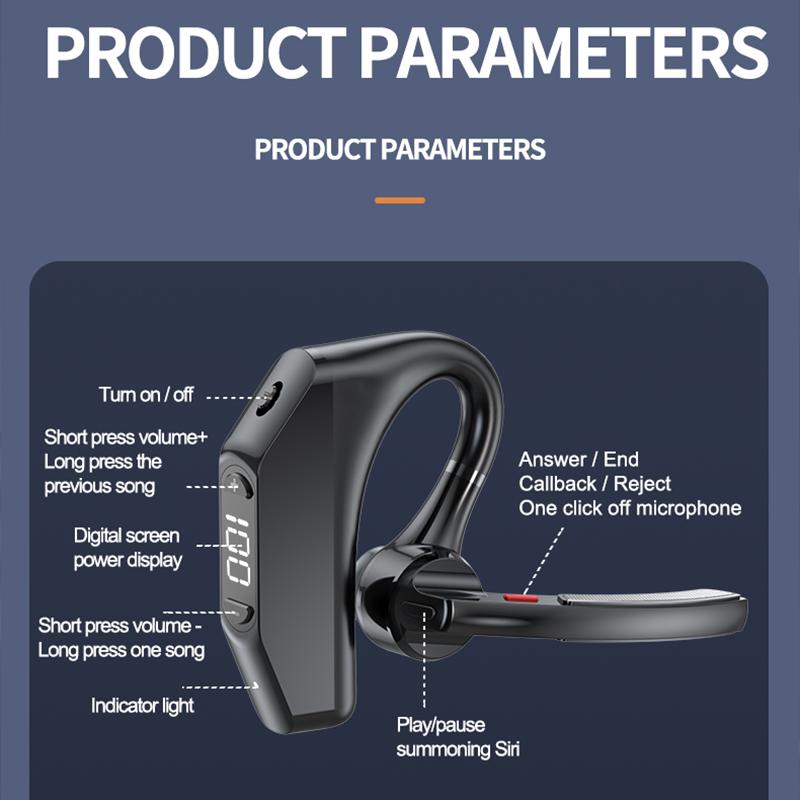 Bluetooth Business Earphones Talk/Music Time 20/30 Hours LED Digital Display With MlC Noice Cancelling Wireless Headset