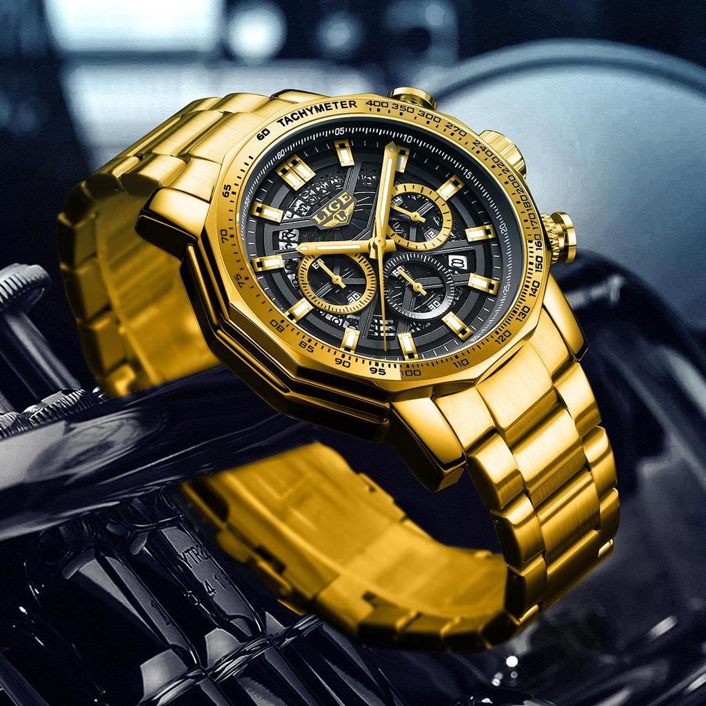 LIGE Top Luxury Men Watch Military Fashion Quartz Wristwatches Waterproof Luminous Chronograph Men Quartz Watches