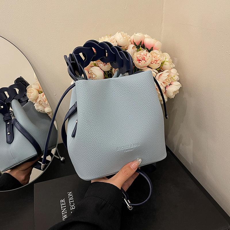 Spring new fashionable versatile solid color bucket bag portable shoulder messenger women's bag