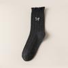 Female Spring and Autumn Embroidery Bow Wooden Ear Edge Boneless Drum Pile Pile Cotton Socks