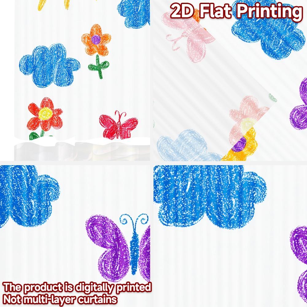 Set Of 2 Flat Printing Curtains Butterfly Rainbow Sky Digital Printed Polyester Drapes Festive Holiday Perfect Curtain