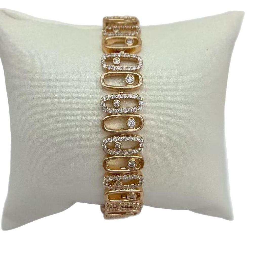 Zircon Copper-Plated Champagne Gold Bracelet with Purple Gold Accents