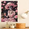 DIY Frameless Pearl Art Kit Pink Rose Skeleton Lady Design 3D Bead Painting Canvas Relaxing Handmade Craft for Home Decor Wall Art