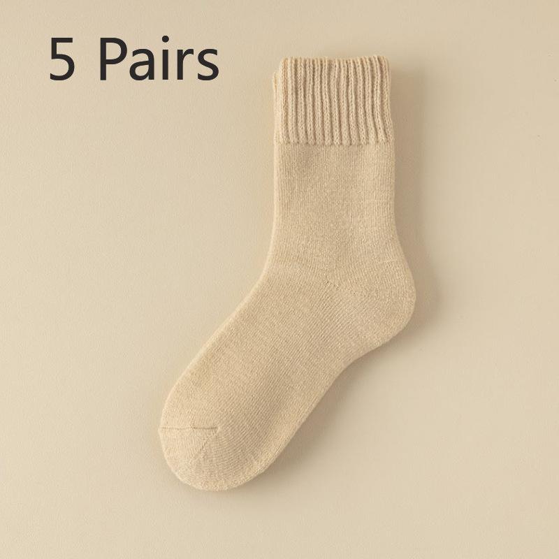 5 Pairs of Women's Autumn and Winter Fleece Thickened Warm Circle Wool Stockings