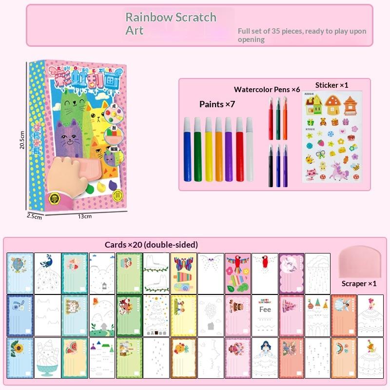 35Pcs Squeegee Art Kids Paint Kit, Diy Material Magic Reveal Rainbow Scratch Art