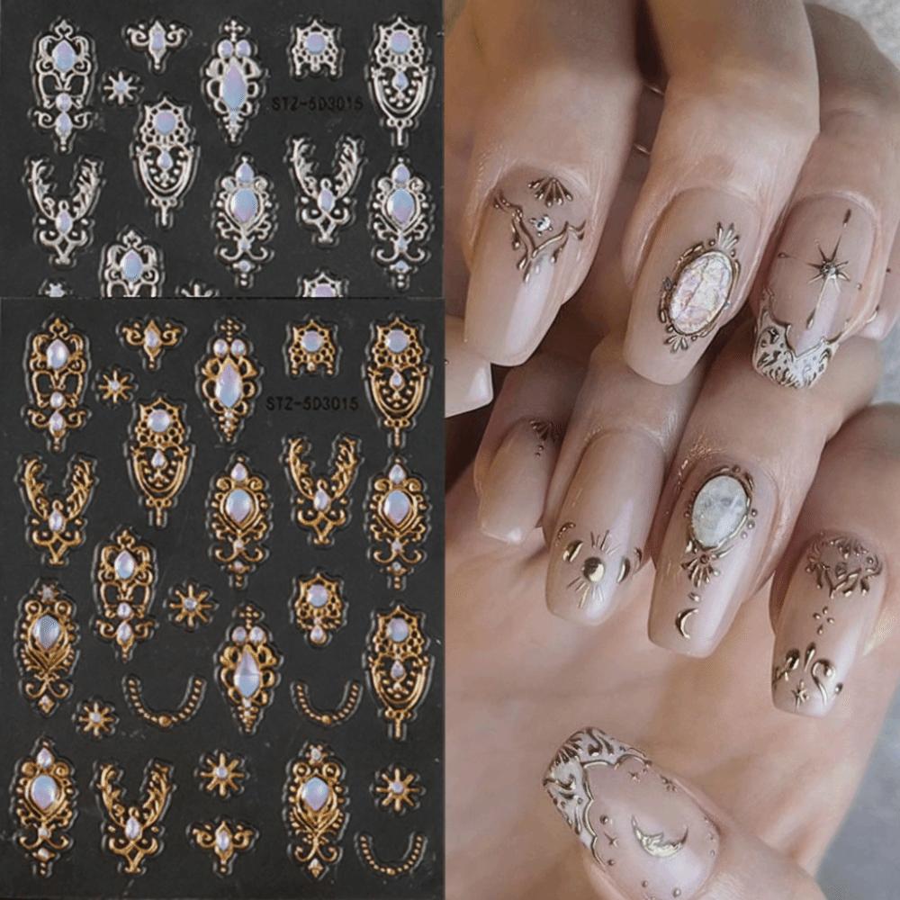 Luxurious 5D Nail Art Stickers Retro Shiny Finish Baroque Scepter Nail Art Decals Palace Style Crown