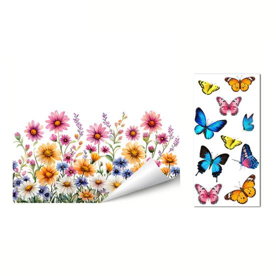 Glass Sticker Peel Stick Static Window Film Vibrant Color Spring Flowers Butterflies Pattern Window Decal Home Decor