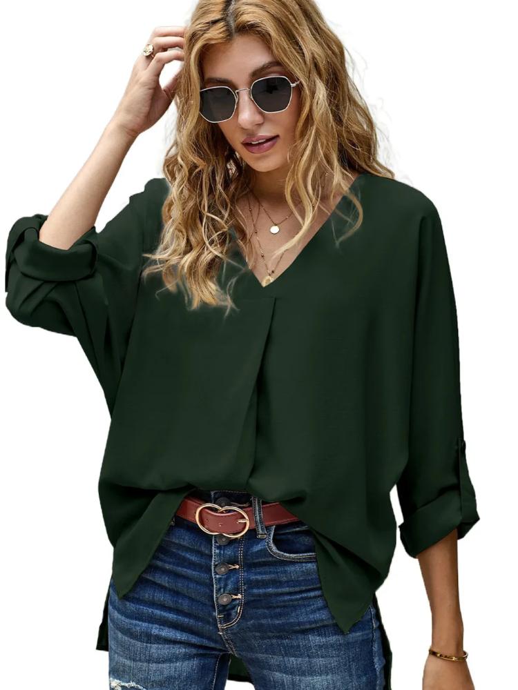 Summer T Shirt Women Chiffon Sexy 2025 V Is Gotten Loose Shirt Fashion long-sleeved Female Tee Tshirts