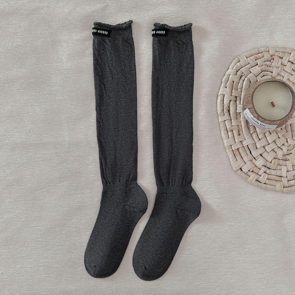 Gray Ballet Scrunched Over-the-Knee Socks for Women - Spring/Autumn Calf-Length with Miu Style Label