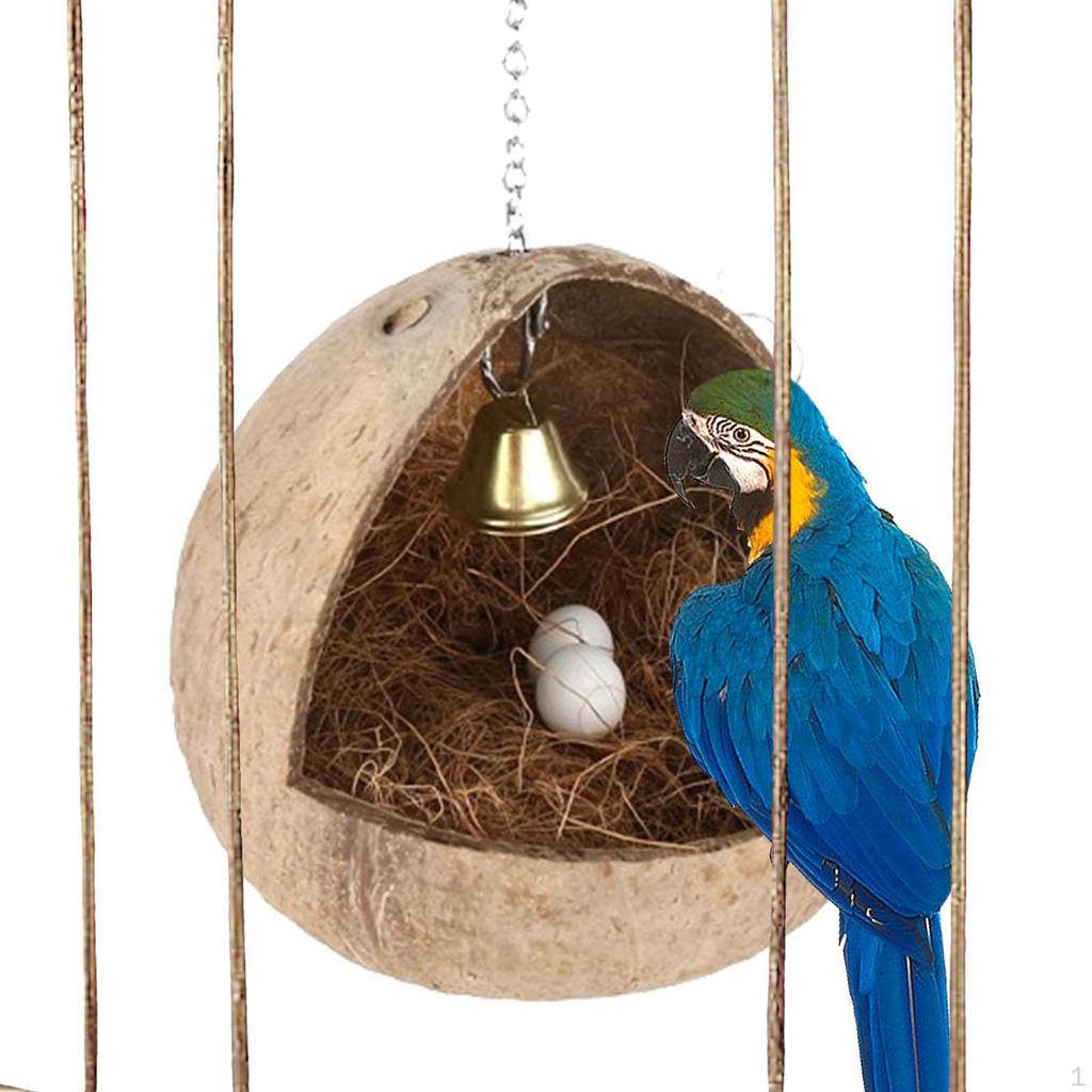 Coconut Bird Nest Hut Breeding Cage Decor Garden Portable Pet Habitat Small Animals House