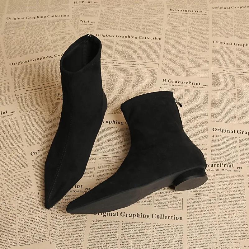 Women Boots Temperament Pointe Short Boots High Quality Suede Leather Boot Fashion Elastic Slim Women Ankle Boot Bottines Femmes