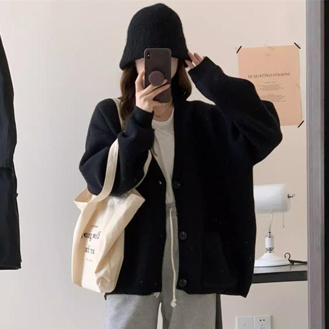 Autumn Women Sweater Knitting Basic Fashion Tops Tees Pockets Cardigan Long Sleeve Korea Shirt Loose Casual Show Thin Coat