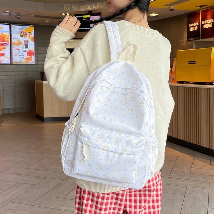 Schoolbag Versatile Floral Series School Bag Female High School Student White Cute Cartoon Bow Sausage Puppy Backpack Bag