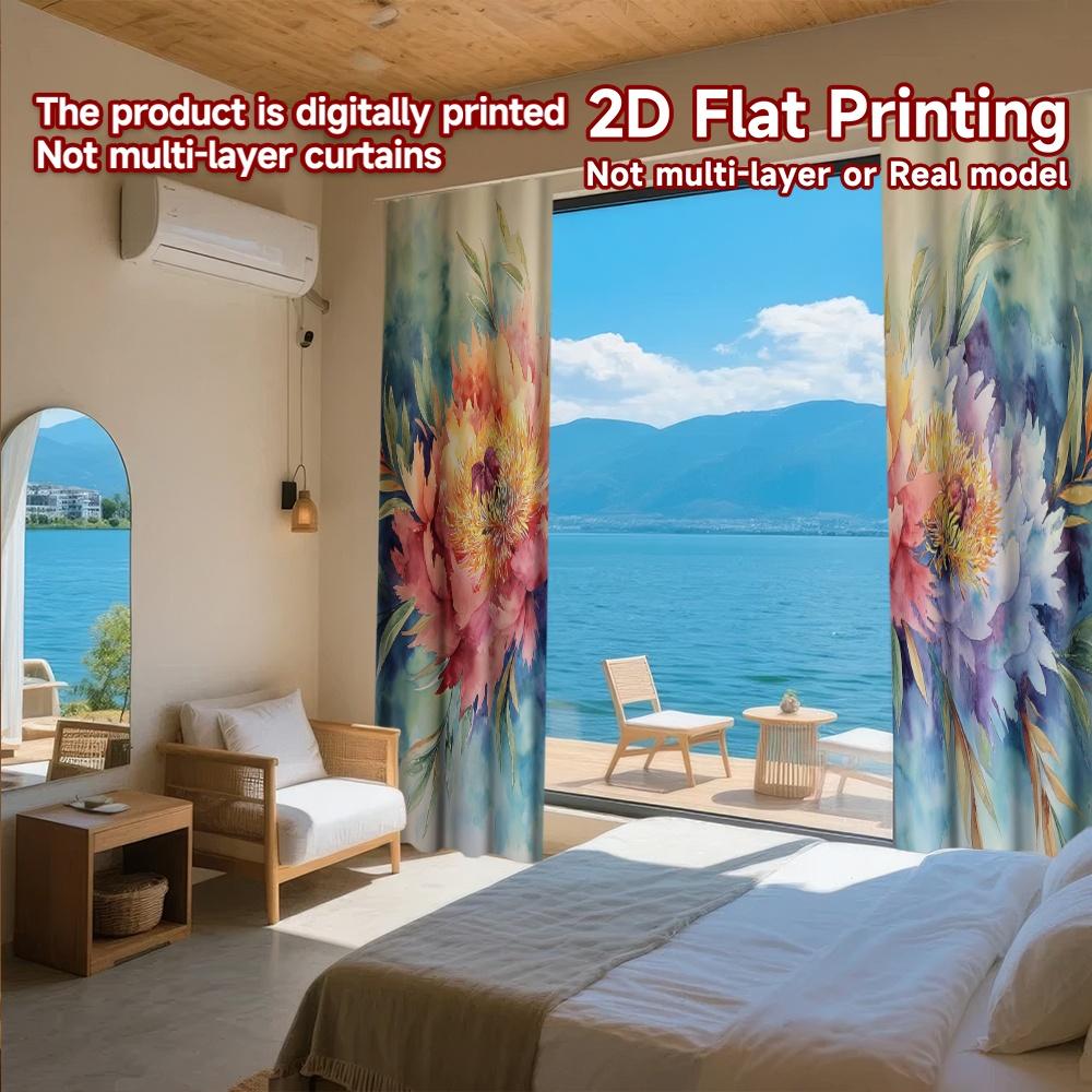 Set Of 2 Flat Printing Curtains Without Rod Floral Spring Blossom Design April Fools Is Day Festival Creative Curtain Made Polyester