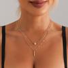 Accesorii, Pandantiv Rotund cu Franjuri și Zircon, Colier Dublu, Temperament Feminin Minimalist, Lanț Subțire Retro pentru Claviculă