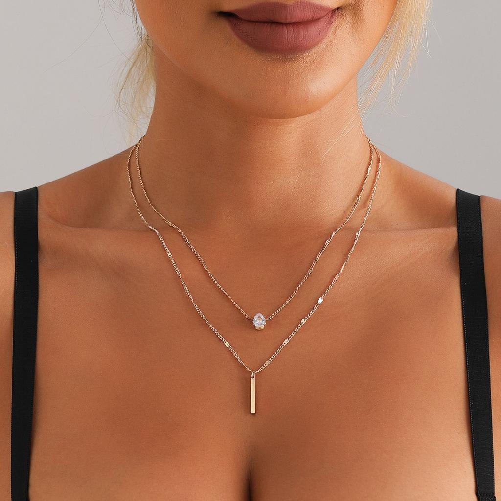 Accesorii, Pandantiv Rotund cu Franjuri și Zircon, Colier Dublu, Temperament Feminin Minimalist, Lanț Subțire Retro pentru Claviculă