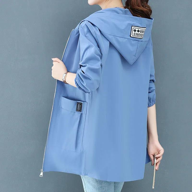 Women With Big pockets Windbreaker Middle-Aged Mother's Hooded Long Jacket Women's Spring Autumn Loose Outwear