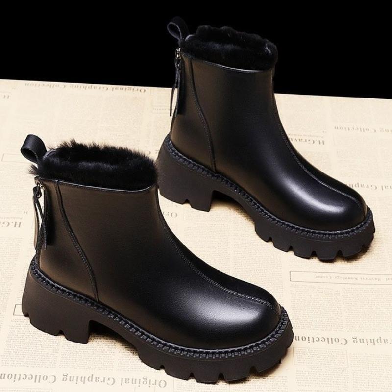 Fashion Leather Booties Waterproof Round Toe Ladies Shoes Platform Zipper Women's Snow Boots Autumn Winter Non Slip Designer Luxury Boot
