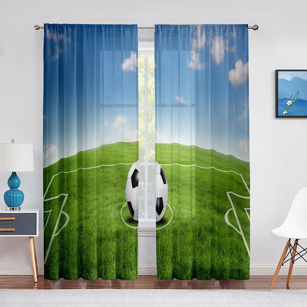 Soccer Striker Kicks The Ball Football Tulle Sheer Curtains for Living Room Bedroom Window Modern Tulle Voile Curtain Decoration