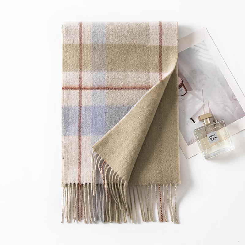 

Double-sided Plaid Scarf Wool Shawl for Women Yarn Dyed Plaid Winter Warm Versatile Wool 30*180cm