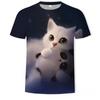 Summer Round Neck 3D Cute Cat Print Top Fashionable Casual Short Sleeved Men's T-shirts