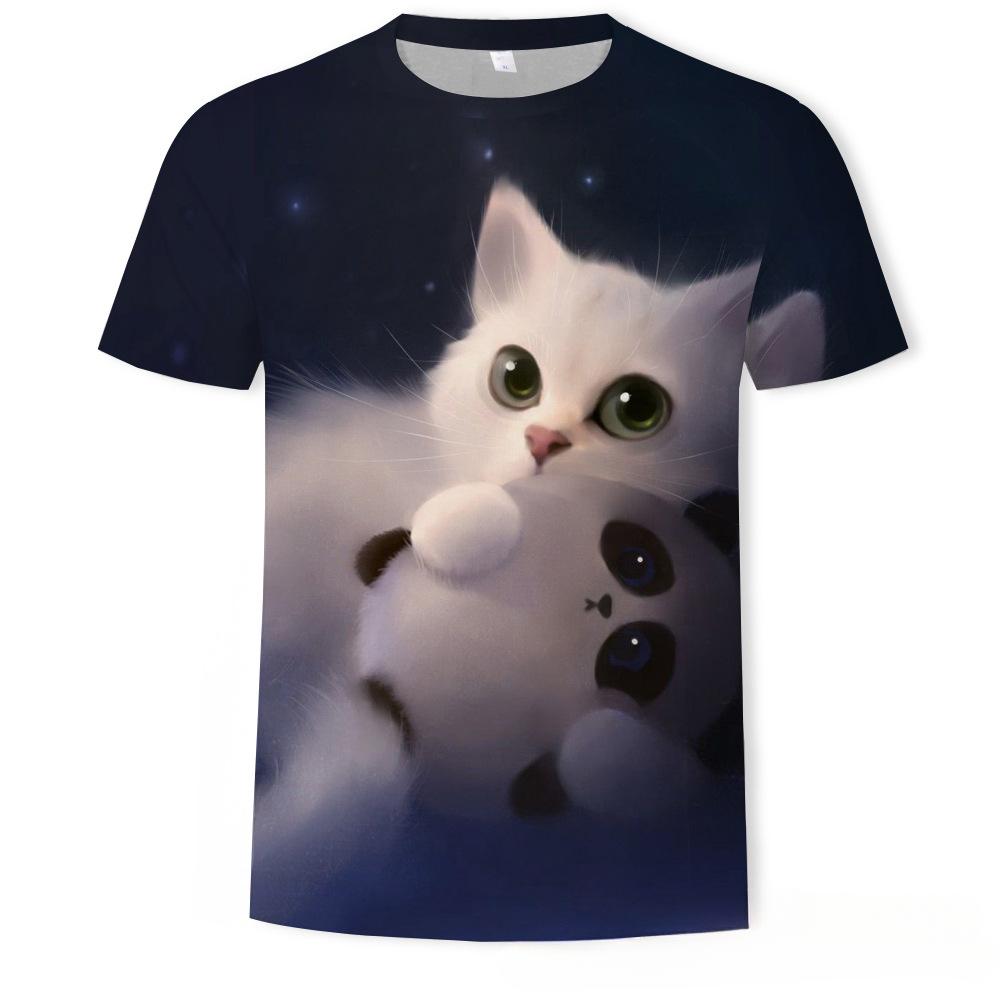 Summer Round Neck 3D Cute Cat Print Top Fashionable Casual Short Sleeved Men's T-shirts