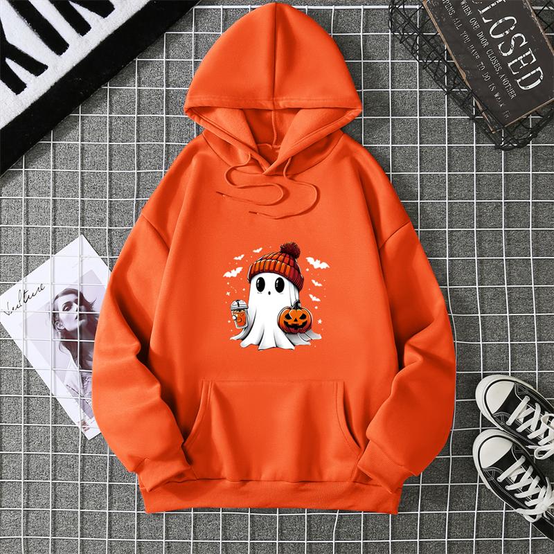 Women s Fashion Tops Casual O-neck Halloween Print Long Sleeve Loose Pullover Shirts, Creative Halloween Theme Printed Hoodie S оранжевый