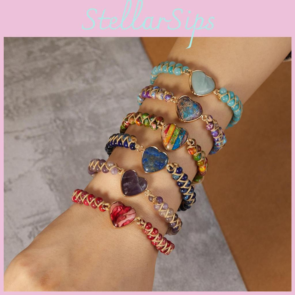 Ręcznie robiona bransoletka w kształcie serca z kamieniami szlachetnymi na letnią modę