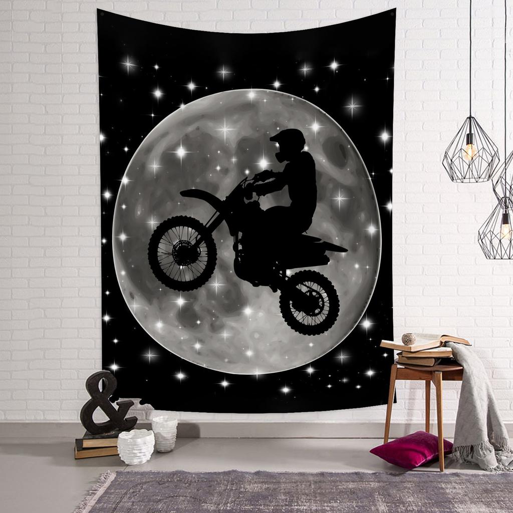 Night Sky Moon Wall Hanging Tapestry Star Tapestry Psychedelic Black and White Tapestry Wall Hanging Suitable for Home