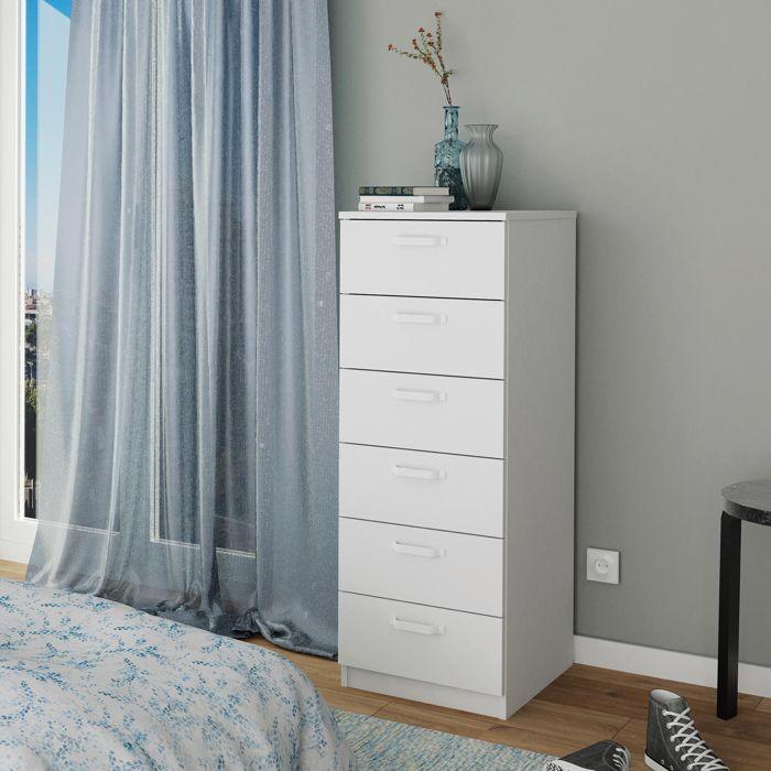 Commode Chambre, Chiffonnier Meuble De Rangement Avec 6 Tiroirs, 110x40x40 Cm Briebe Prakt Blanc 05077