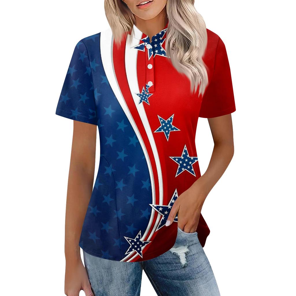 Women's Casual Polo Shirt Short Sleeve Loose Fit Button Down Top Lightweight Breathable Fabric Summer Wear