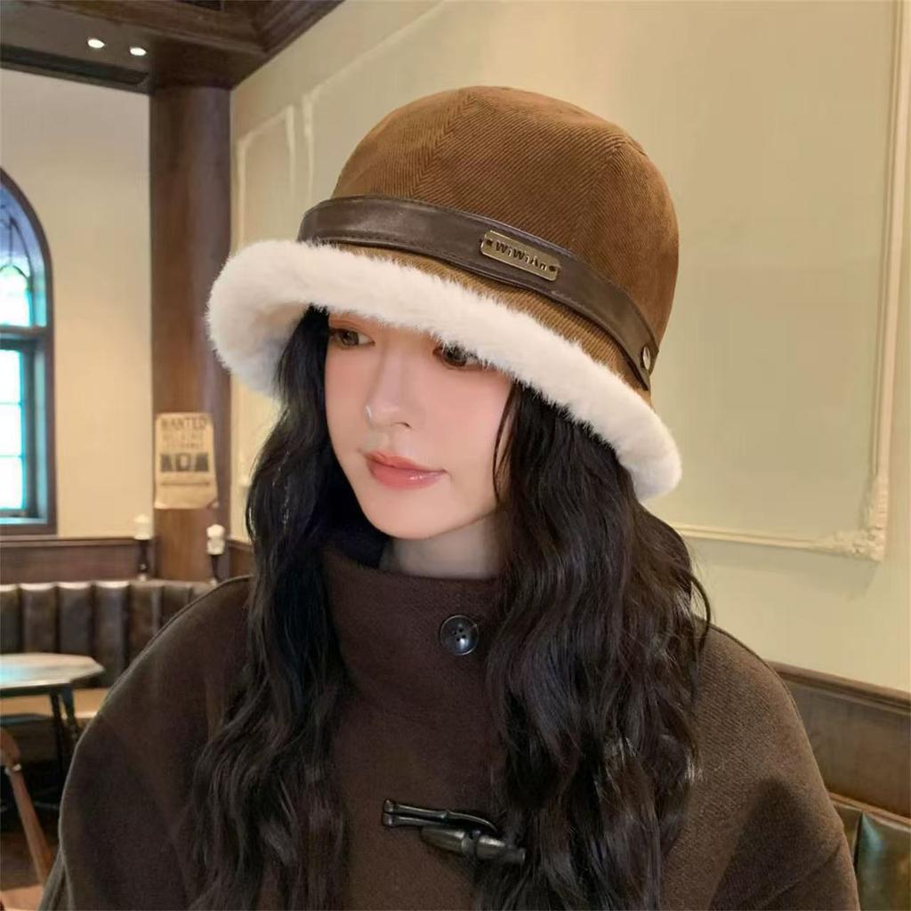 Cycling can wear winter new velvet warm bucket hat female Korean version of a hat wear more versatile washbasin hat tide