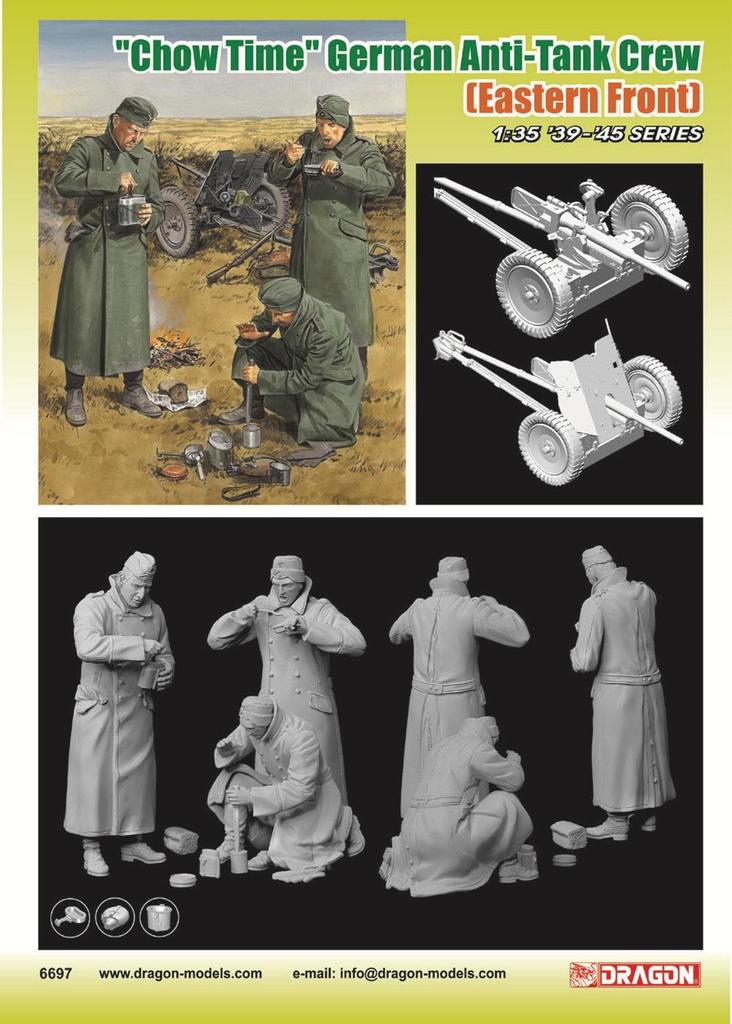 Platz Dragon 1/35 WWII German Anti-Tank Artillery with 3.7cm Pak 35/36 Anti-Tank Gun (It's Dinner Time!) Plastic Model Kit DR6697 (Person)