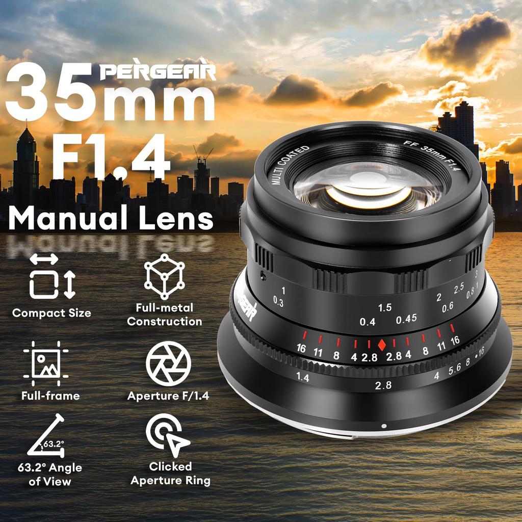 PERGEAR 35mm Manual Focus Prime Lens F1.4 Full-frame (Z-mount, Black)