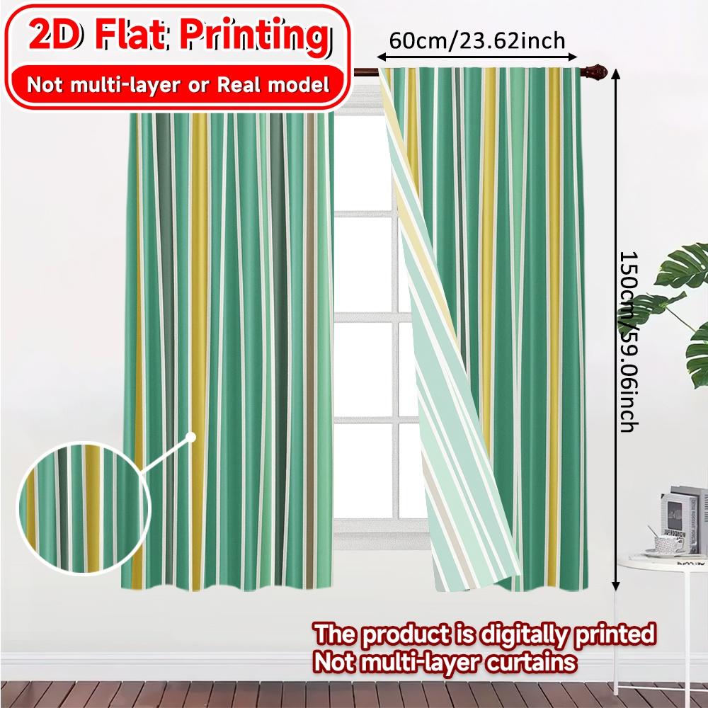 2pcs, 2D FLAT PRINTING Curtains (Without Rod) Striped Harmony(2) Christmas Festival Chic Print Curtains Machine Washable Fabric