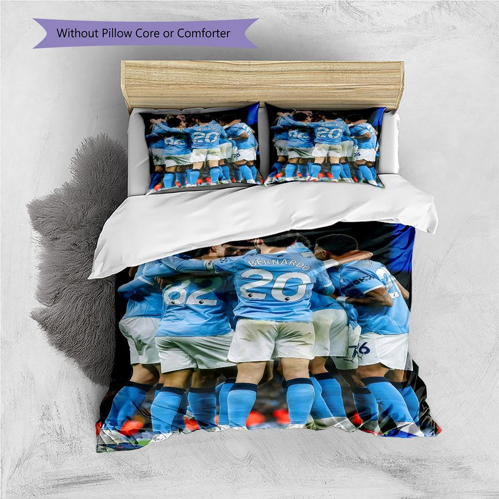 Man City Player Pattern Bedding Home Decoration Birthday Gift ( 1 duvet cover + 2 pillowcase, without core),fan merchandise.