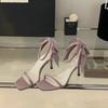 2025 Summer New Square Head Open-toed French Temperament Fairy Style Stiletto Bow Banquet Sandals Woman